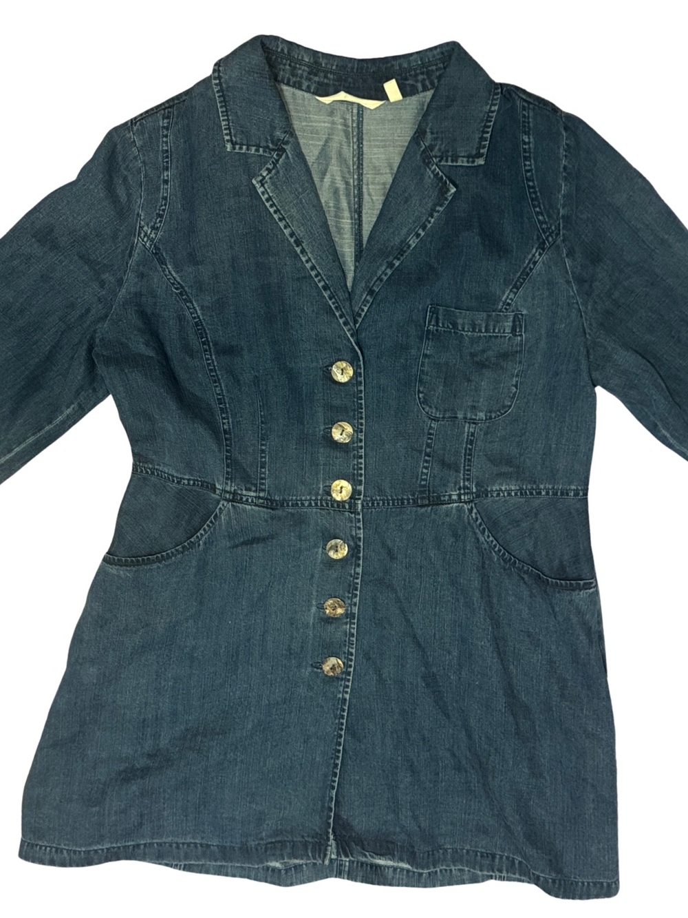 Dark Blue Denim Button-Front Women's Jeans Shirt Shacket Jacket